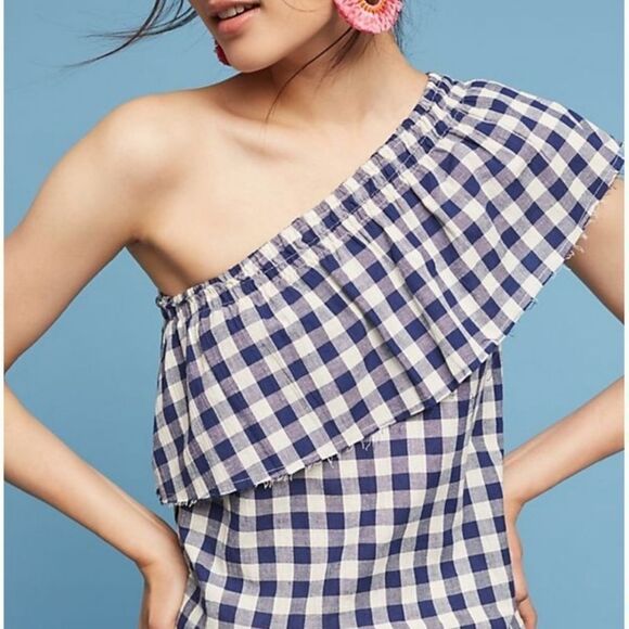 Anthropologie THE LADY & THE SAILOR One Shoulder Gingham Top M - Picture 1 of 9